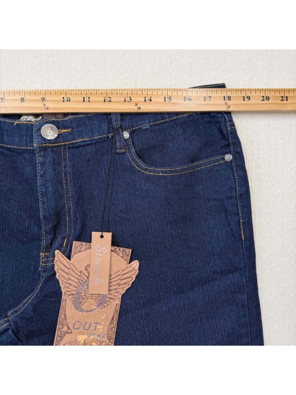OUT Jeans Stretch Denim Bootcut Mid Rise Dark Wash Y2K Minimalist Womens 18 NWT - Picture 7 of 10